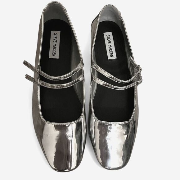 STEVE MADDEN Silver Faux Patent Leather Alisah Ballet Flats - Picture 13 of 14